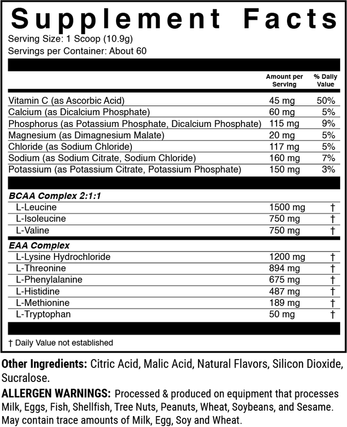 1st Phorm Essential Amino Acids – Supplement Facts