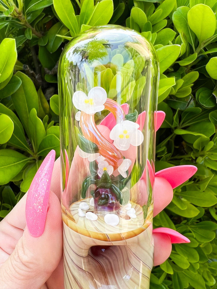 Woodgrain Lily Flower Glass Hand Pipe