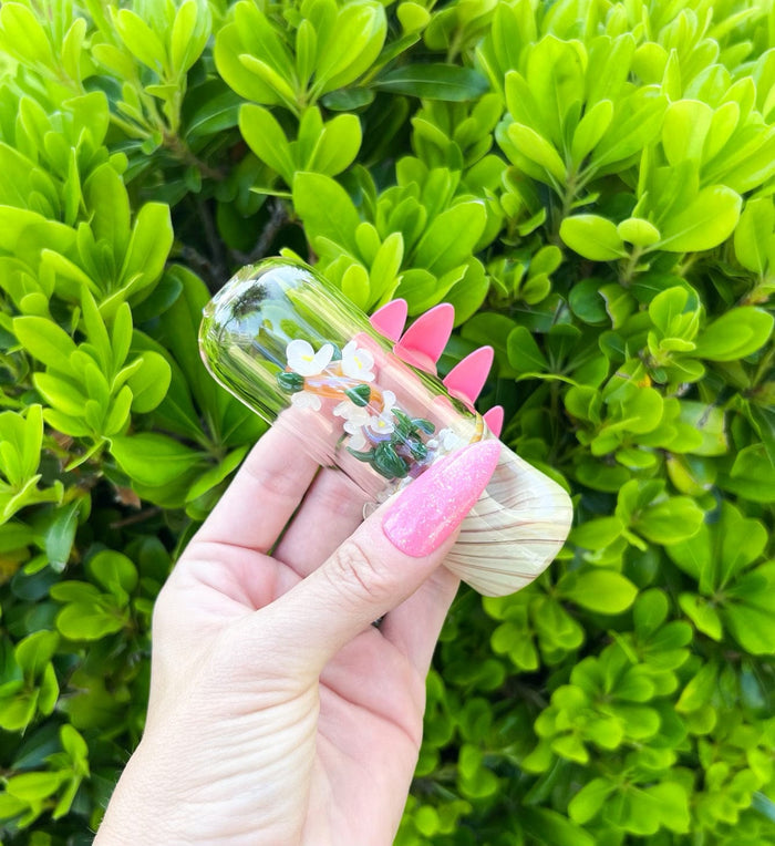 Woodgrain Lily Flower Glass Hand Pipe