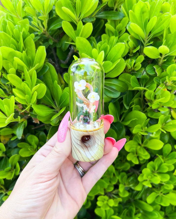 Woodgrain Lily Flower Glass Hand Pipe