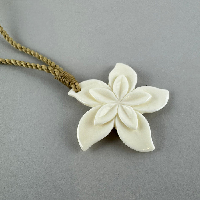 Beautiful Bone Flower Necklace with String Cord - ShopNZ