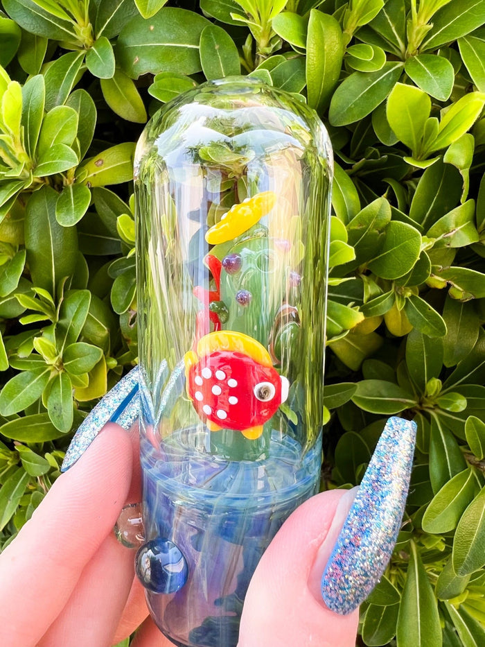 Blue Fumed Sea Reef Glass Hand Pipe