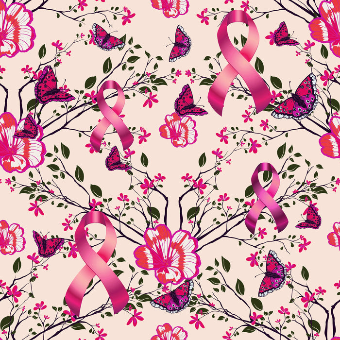 Cancer Fabric, Breast Cancer Fabric, Flowers Butterflies and Ribbons, Cotton and Fleece Fabric 7114 - Beautiful Quilt