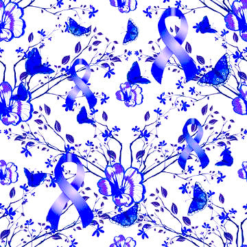 Cancer Fabric, Colon Cancer Fabric, Flowers Butterflies and Ribbons, Cotton or Fleece 7111 - Beautiful Quilt