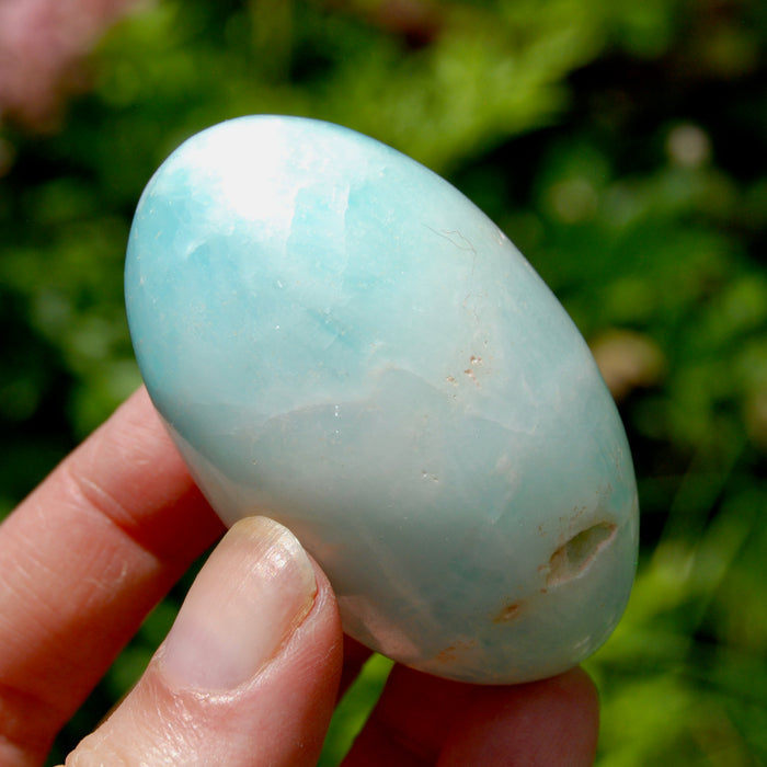 Caribbean Blue Calcite Crystal Palm Stone, Caribbean Calcite Shiva Lingum