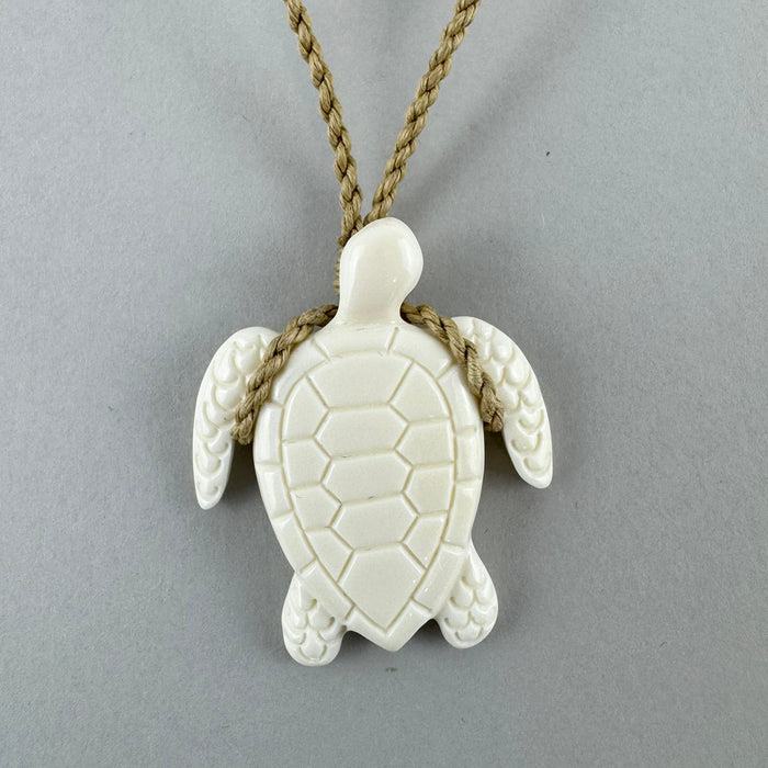 Carved Bone Turtle Necklace with String Cord - ShopNZ