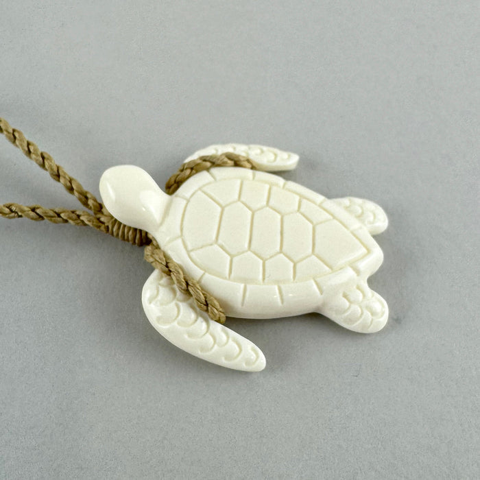 Carved Bone Turtle Necklace with String Cord - ShopNZ