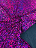 Cheetah Print Spandex Fabric - Black / Fuchsia - Mystique 4 Way Stretch Foil Fabric 58/60" By Yard