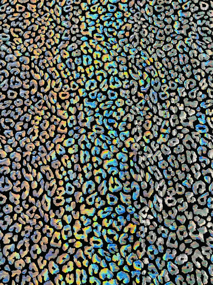Cheetah Print Spandex Fabric - Black / Silver - Mystique 4 Way Stretch Foil Fabric 58/60" By Yard