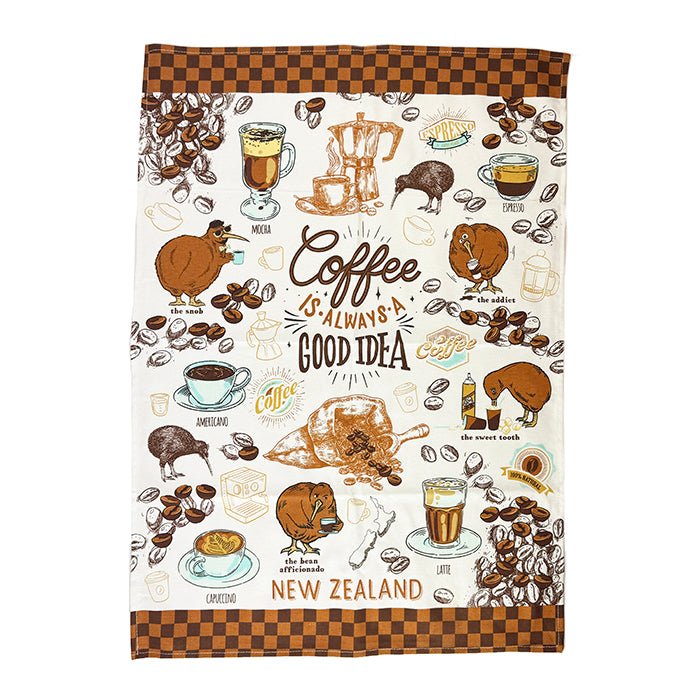 Coffee Kiwi Tea Towel - Fabulous NZ Souvenir - ShopNZ