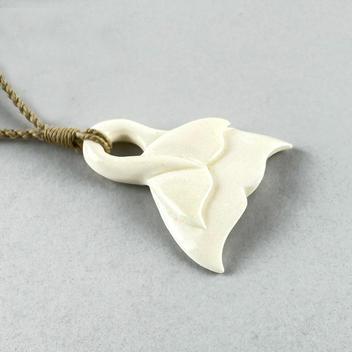 Cow Bone Double Whale Tail Necklace with String Cord - ShopNZ