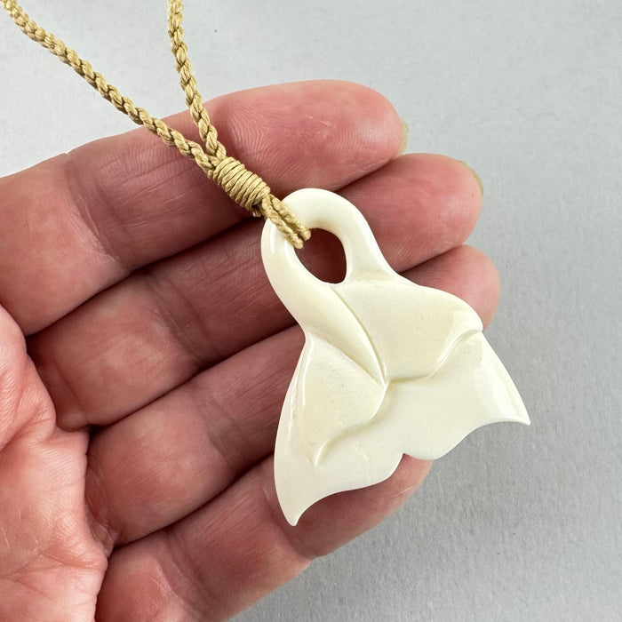 Cow Bone Double Whale Tail Necklace with String Cord - ShopNZ