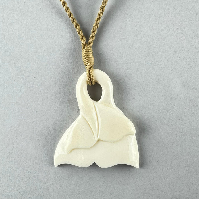 Cow Bone Double Whale Tail Necklace with String Cord - ShopNZ