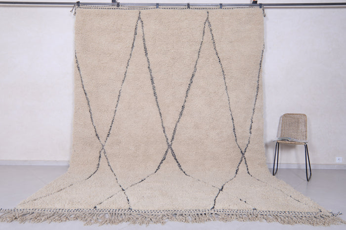 Custom beni ourain Moroccan rug - beige wool with black diamond pattern
