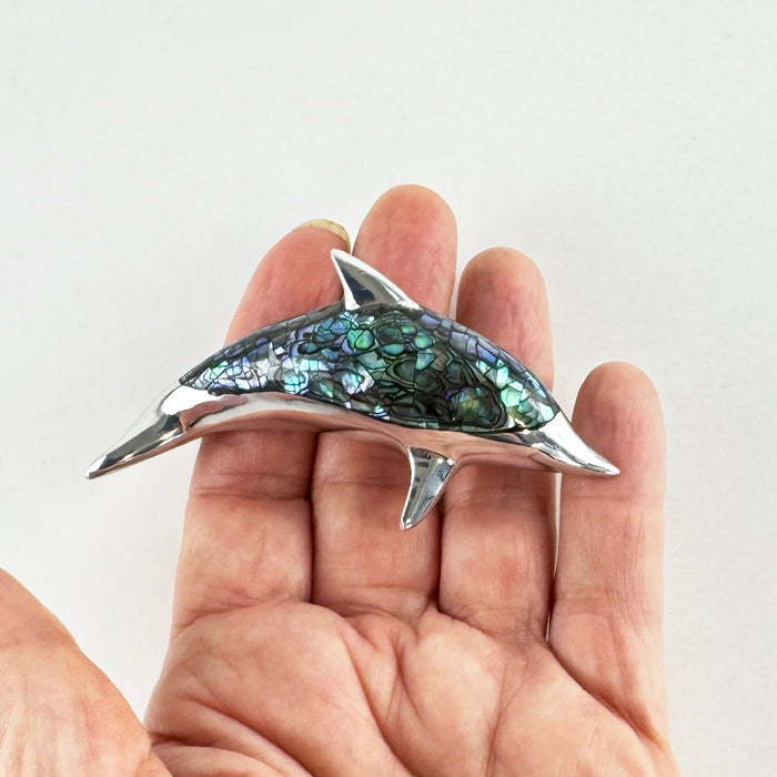 Cute Chrome and Paua Dolphin Ornament - ShopNZ