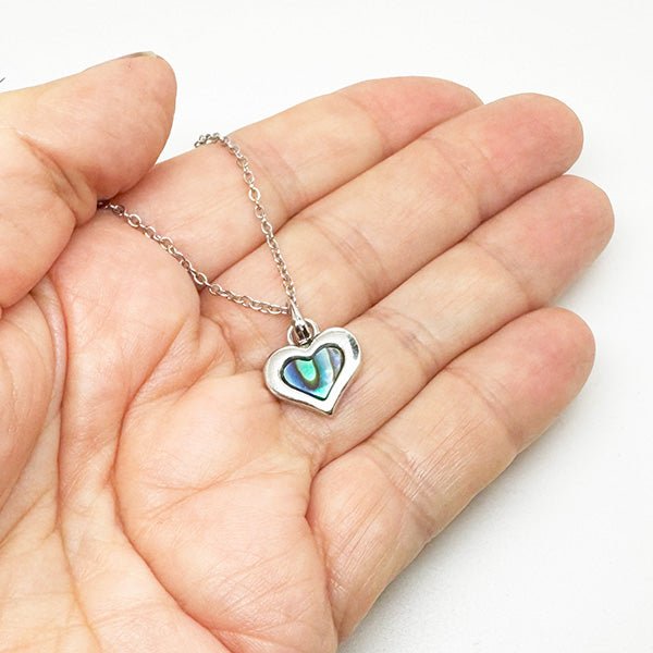 Cute Silver Paua Heart Necklace - ShopNZ
