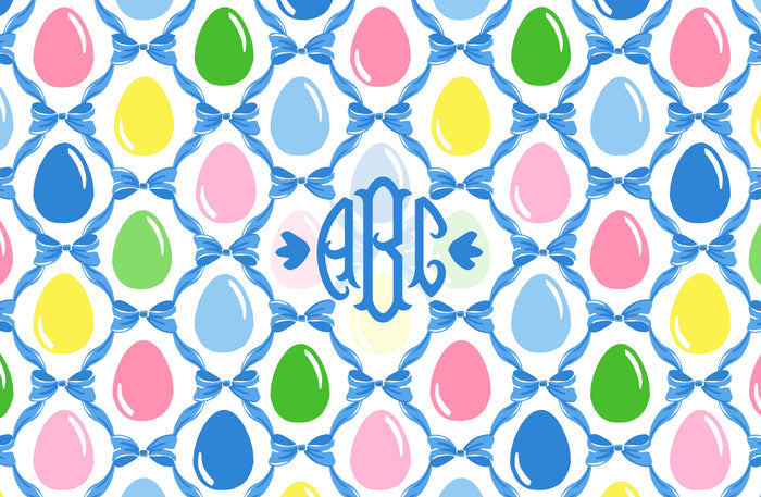 Easter Egg Trellis Personalized Paper Tear-away Placemat Pad, Blue
