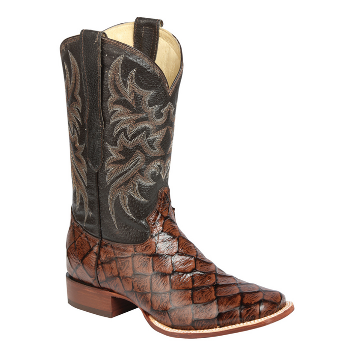 Cowboy boot with detailed embroidery and patterned sole
