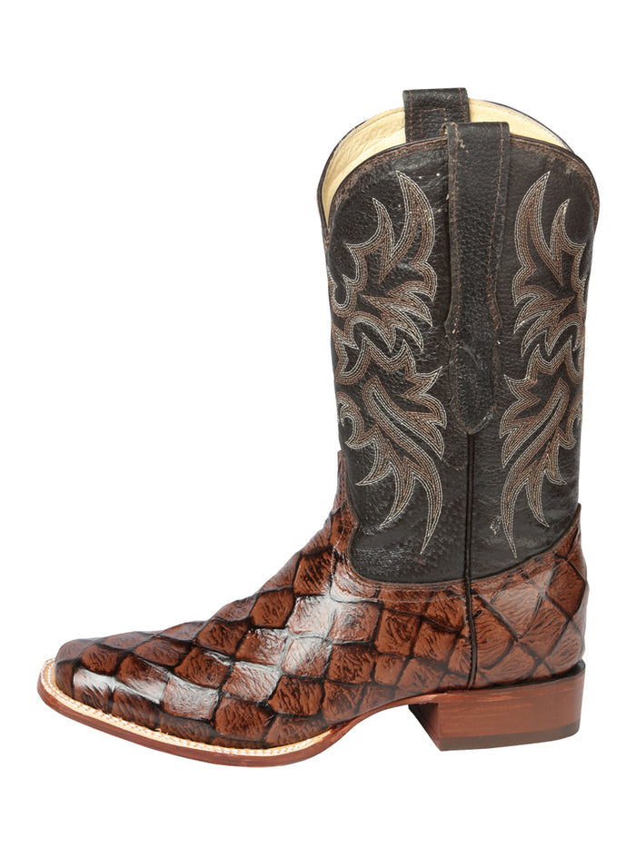 El General Men’s Rodeo Leather Boot - Monster Fish Imitation Leather - Brown