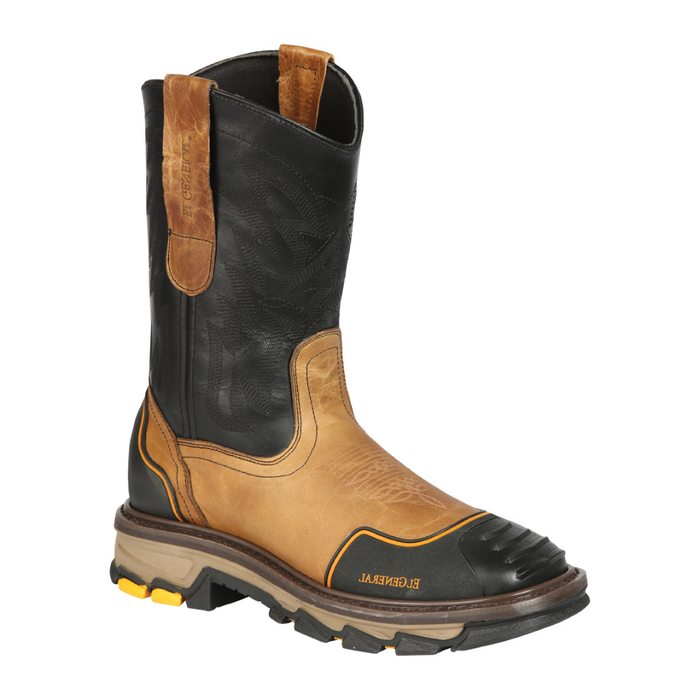 Brown and black work boot