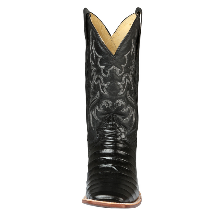 Black cowboy boot with intricate design