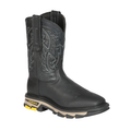Black work boot with a decorative pattern