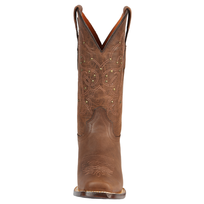 Brown cowboy boot with intricate embossing