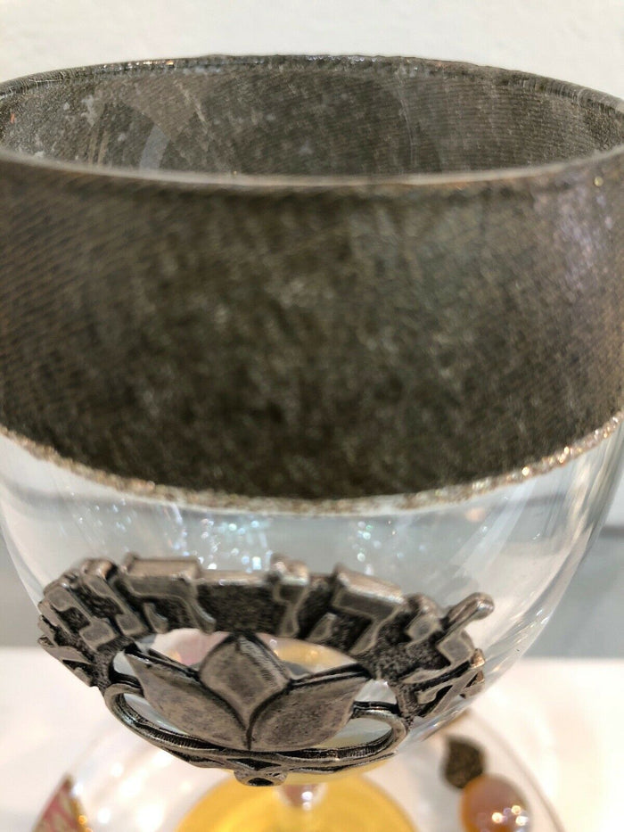 Elegant Glass Unique Kiddush Cup Wine Shabbat Jewish