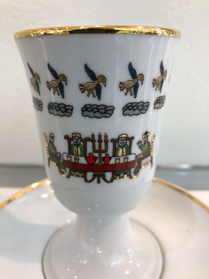 Elegant Porcelain Unique Kiddush Cup Wine Shabbat Jewish