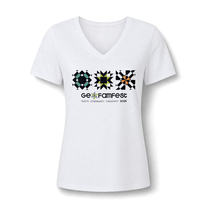 FamFest 2026 Quilt Block Women's V-Neck Tee by Printify