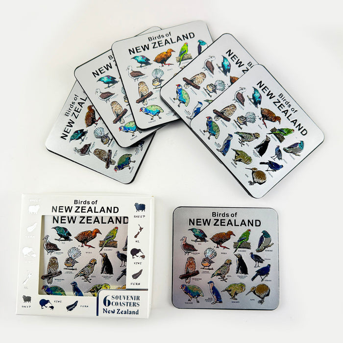 Gleaming Silver Birds of NZ Coasters Set of 6 - ShopNZ