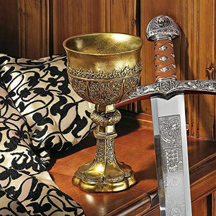 Golden Chalice of King Arthur Medieval Decor Gothic Goblet Sculpture - EK CHIC HOME