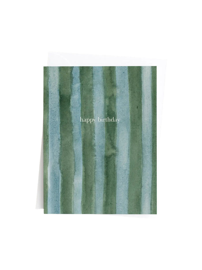 Green & Blue Watercolor Stripes Birthday Card