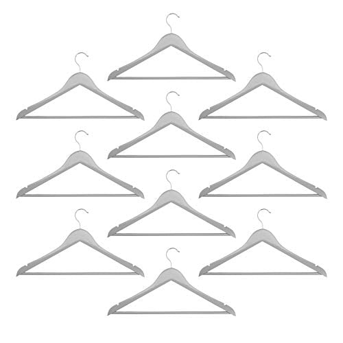 Harbour Housewares Wooden Coat/Clothes Hangers - Trouser Bar & Notches - Grey - Pack of 10
