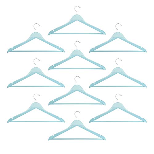 Harbour Housewares Wooden Coat/Clothes Hangers - Trouser Bar & Notches - Pastel Blue - Pack of 10