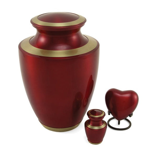 Keepsake Brass Red Funeral Cremation Urn for Ashes, 5 Cubic Inches