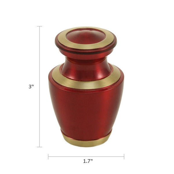 Keepsake Brass Red Funeral Cremation Urn for Ashes, 5 Cubic Inches