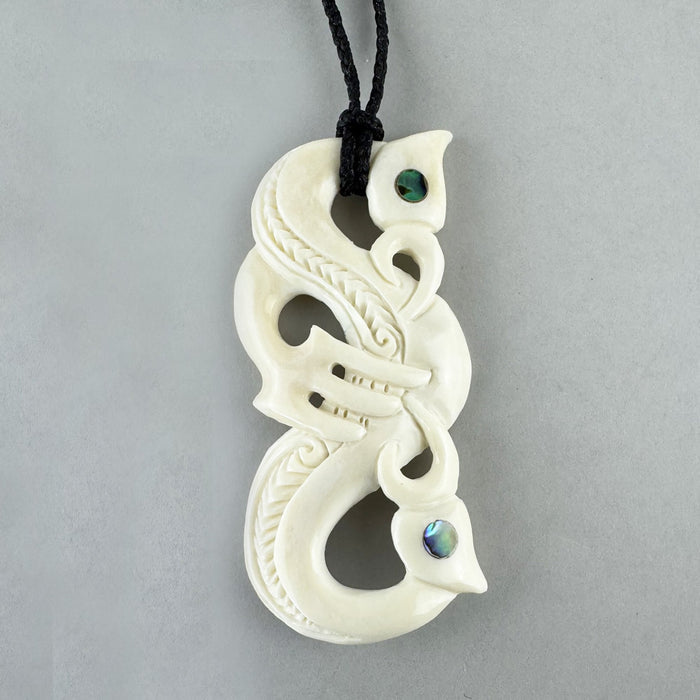 Large Double Headed Cow Bone Māori Manaia Necklace - ShopNZ