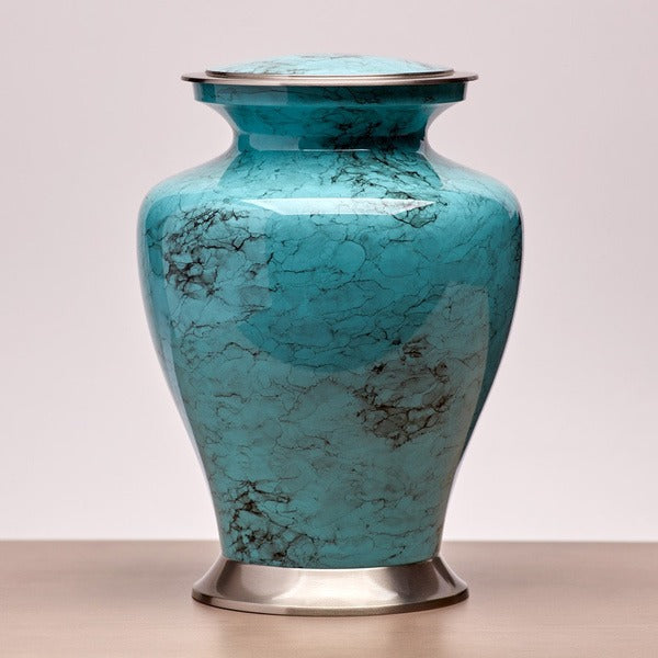 Large Funeral Cremation Urn for ashes, 200 Cubic Inches - Glenwood Blue Marble