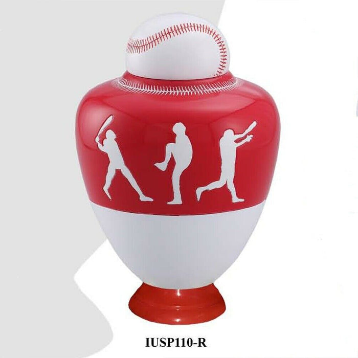 Large/Adult 200 Cubic Inch Metal Red Baseball Team Funeral Cremation Urn