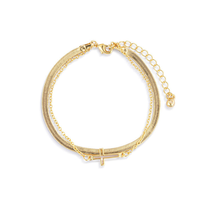 Layered Cross Charm Bracelet