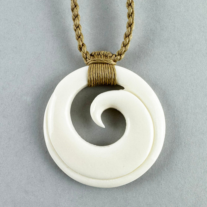 Maori Bone Koru Necklace with String Cord - ShopNZ