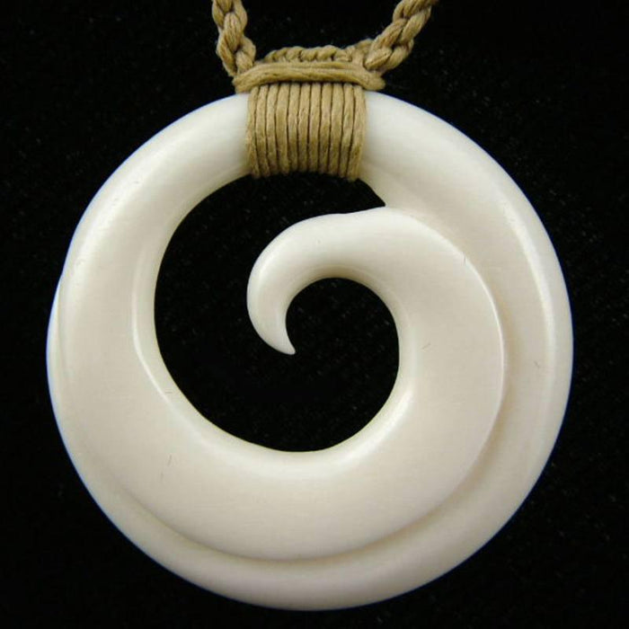 Maori Bone Single Koru Necklace with String Cord - ShopNZ