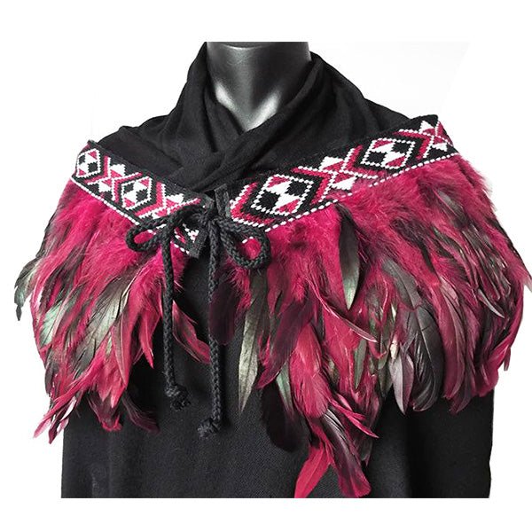 Maroon Short Maori Feather Korowai - ShopNZ