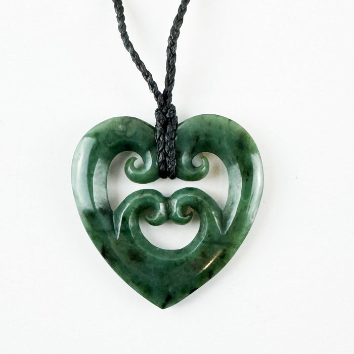 Medium Genuine NZ Greenstone Heart Necklace with 4 Koru - ShopNZ