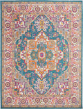 Nourison Passion PSN20 Teal Multicolor Area Rug  Blue