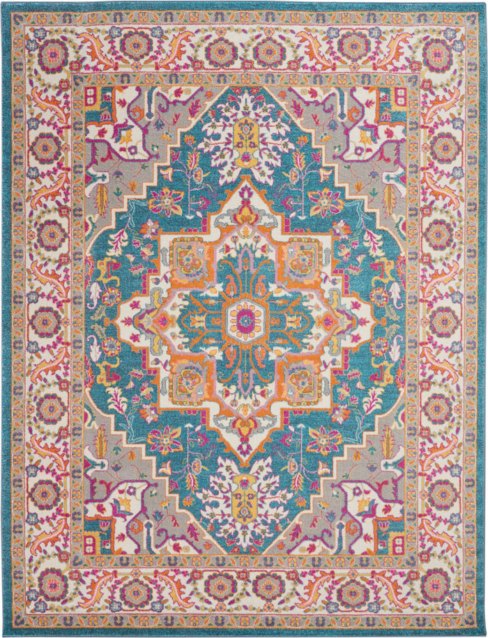 Nourison Passion PSN20 Teal Multicolor Area Rug  Blue