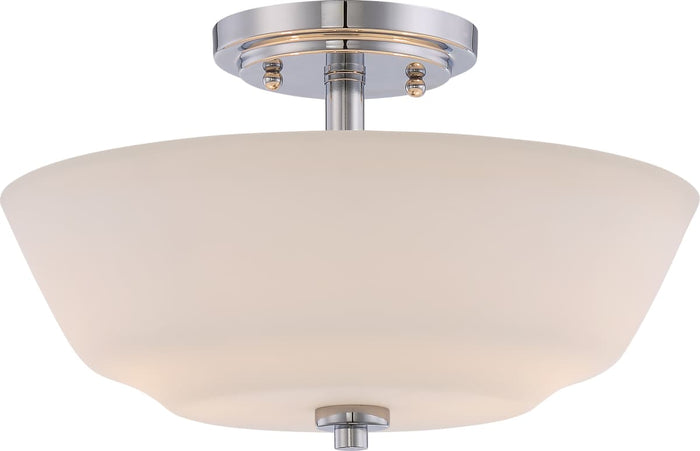 Semi Flush Nuvo 60-5806 Willow - 2 Light - Semi-Flush Fixture with White Glass - Polished Nickel Finish Nuvo