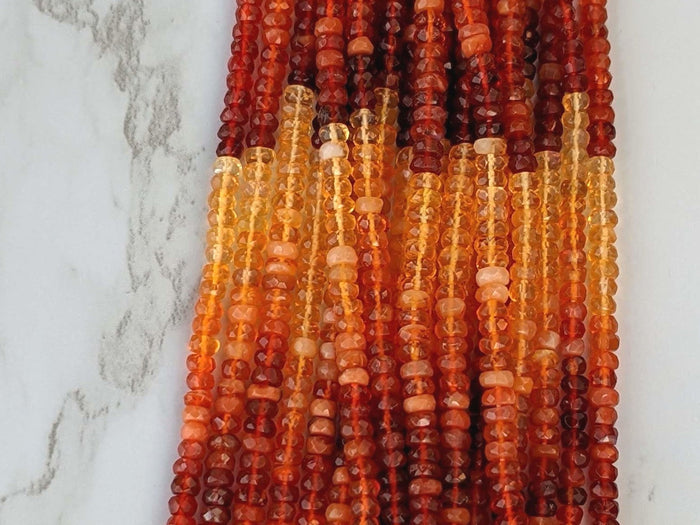 Ombre Orange Mexican Fire Opal 3.5mm Faceted Rondelles