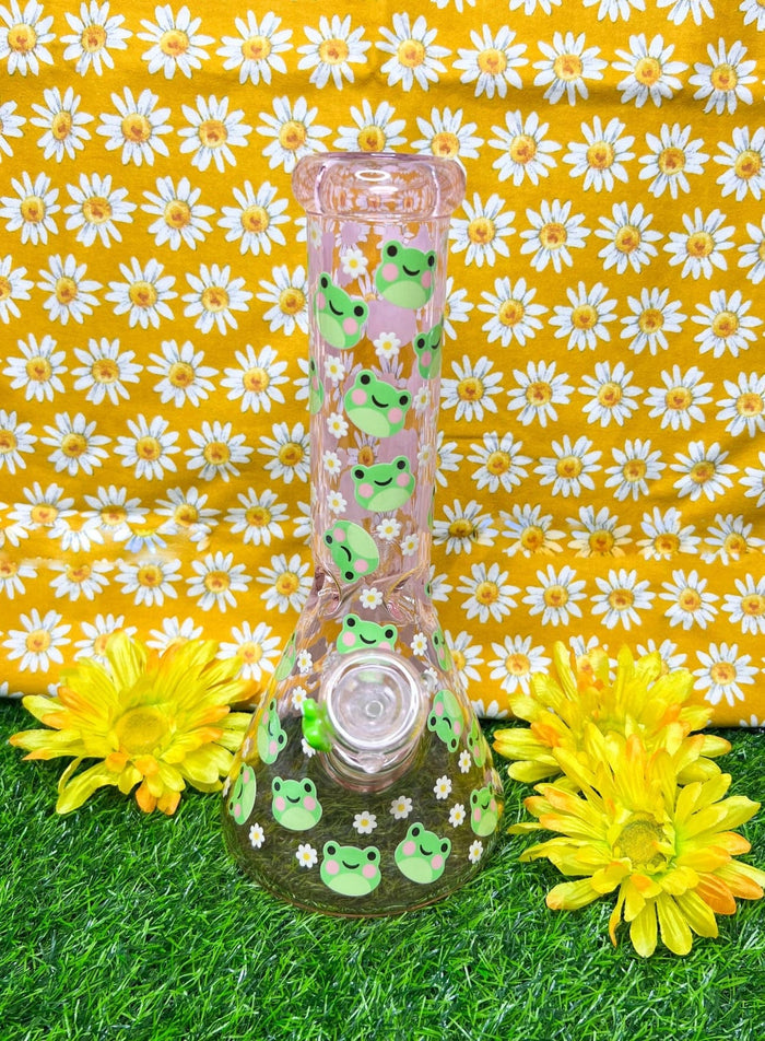 Pink Frog 12in Glass Water Pipe/Bong